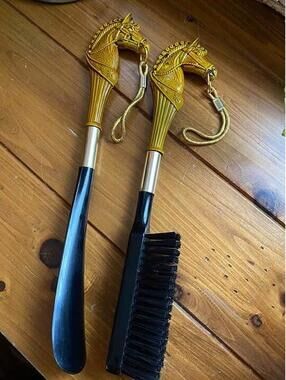 Vintage Horse Head Shoe Horn Boot Brush Equestrian Decor